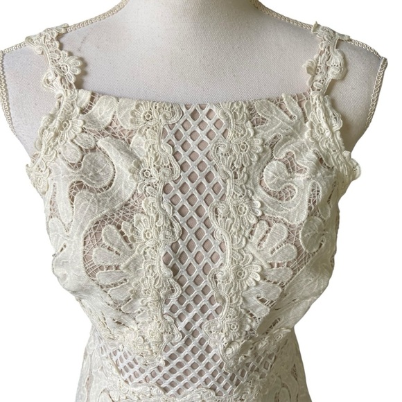 Jax Womens White Lace Overlay Midi Dress Size 4 Nude Shell Sleeveless Bridal - Picture 5 of 16